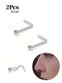 2 piezas Anillos y pendientes para la nariz de acero inoxidable, joyería de perforación de nariz con bola de 2MM para mujeres