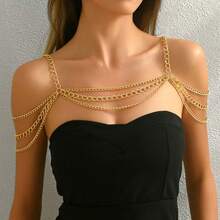1pc Elegant Multilayer Shoulder Chain, Women's Body Jewelry, Rumi , Gold Shoulder Accessory