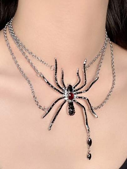 Colar com pingente de aranha vintage em estilo gótico com strass, design exclusivo para mulheres, adequado para festas de fim de ano