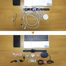 Minimalist Solid Color Heart-Shaped Leather Cable Organizer, Data Storage Anti-Lost Cord Tie Holder (Random Color)