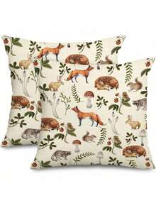 2 件装亚麻枕套，森林主题枕套，水彩植物印花枕套，森林装饰靠垫套。适用于家居和办公室沙发装饰。单面印花。不含枕芯（16 英寸 x 16 英寸，18 英寸 x 18 英寸，20 英寸 x 20 英寸）。 - 彩色 - 查看 11