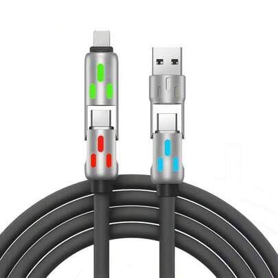 NEW 4-In-1 Multi USB Charging Cable 4ft -MAX 240W Fast Charging/Charger Cord With USB A+Type C Compatible With IPhone 16/15 14 13 IPad Galaxy IPad Tablets And More 4-In-1 USB Charging Cable Aluminum Alloy Compatible With IPhone, Android, Camera, MP3 Universal Adapter