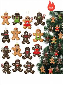 15/30 sztuk gotyckich piernikowych ludzików z drewna, ozdoby świąteczne, straszne piernikowe ludziki na choinkę, przerażające rekwizyty z motywem horroru, odpowiednie na Halloween, dekoracje świąteczne, dekoracje na imprezy i wydarzenia z ostrymi zębami i przerażającymi oczami, które dodadzą świątecznego klimatu!