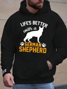 1 Pieza Sudadera Casual para Hombre con Estampado de Pastor Alemán - Sudadera de Manga Larga de Poliéster con Capucha con Cordón - Moda de Invierno para Amantes de Perros - Negro - Ver 8
