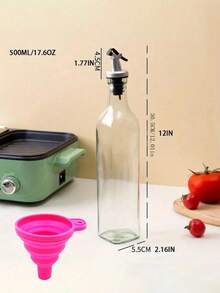 1pc Square Glass Seasoning Bottle Oil Vinegar Sauce Container Kitchen Condiment Dispenser - Clear - View 11