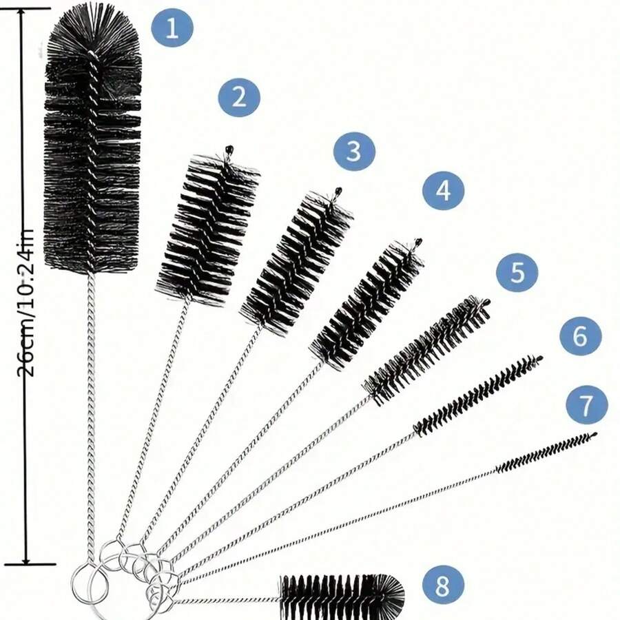 1/8 Kit Cleaning Brush, Pipe Cleaning - Brush Cup - Brush Thin Pipes, Pipe Unclogging, Kitchen Cleaning Brush Cleaning Supplies Cleaning Tools - Bộ cọ 8 cây (màu đen) - Xem 1