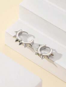 1pair Cool & Punk Style Spike Shaped Zinc Alloy Stud Earrings, Valentine's Day Gift, Gift For Sisters, Girlfriend, Mom Gift - Bạc - Xem 4