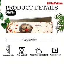 1pc Retro Hedgehog Love Metal Foil Sign - Cute 2D Flat Design With Hedgehog And Heart, 3.94 X 15.75inch , Home, Cafe, Bar Or Farmhouse Wall Decoration, Cafe Wall Art |   Pastoral Style Wall Painting |   Decorative Aluminum Foil Sign