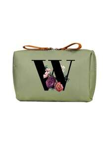 Geantă cosmetică elegantă cu monogramă, geantă de toaletă portabilă pentru femei, geantă de ruj, portofel pentru monede, geantă de depozitare pliabilă ușoară, geantă cosmetică, geantă de călătorie, geantă de depozitare portabilă, capacitate mare, cu mâner, multifuncțională, poliester durabil cu închidere cu fermoar, lavabilă la mașină, potrivită pentru naveta zilnică, călătorii de afaceri, vacanțe, poate fi oferită prietenilor, membrilor familiei ca un cadou grijuliu, cadouri de Crăciun, Halloween.