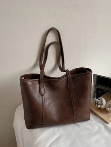 1-Piece, Large-Capacity Suede PU Bottom Large Bag, Simple, Casual, Fashionable And Popular, One-Shoulder Tote Bag For Women, Wine Red Hot-Selling Model, Suitable For Dating, Partying, Class, Commuting And Daily Use, New Hot-Selling One-Shoulder Tote Bag For Women In Autumn And Winter