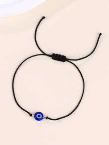 12pcs/Set Red & Black Cord Bracelets With Glass Eye Beads - Black - View 6