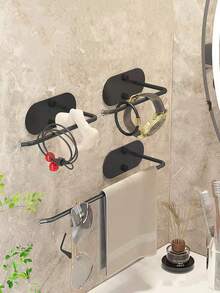 2 件免钻多功能纸巾架，浴室厨房阳台橱柜挂架 - 黑色 - 查看 6