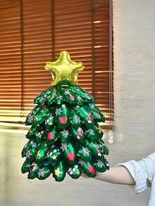 6/10 buc/set mini baloane folie în formă de brad de Crăciun cu decor stea - decor multicolor roșu, verde, auriu cu fulgi de zăpadă și acadele, potrivit pentru petreceri de sărbători, sărbători interioare/exterioare, decor de Crăciun cu baloane, decorațiuni și cadouri de Crăciun, decor de ziua de naștere cu tematică de Crăciun