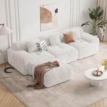 122-Inch Modular Sectional Sofa, Deep Seat Chenille L-Shaped Sofa, Comfortable Cloud Sofa With Removable Footstool For Apartments, Living Rooms - Màu be - Xem 2