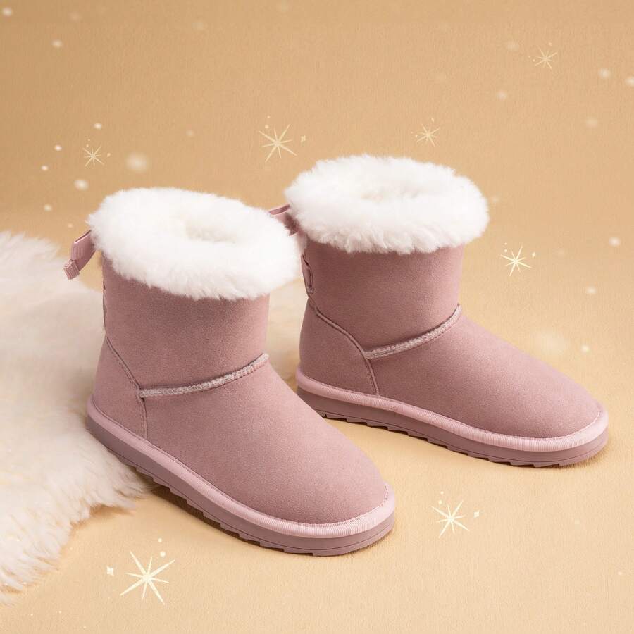 Girls' Winter Boots With Faux Fur Lining - Warm Ankle Snow Boots With Bow Details For Toddler & Little Kids - Hồng - Xem 1