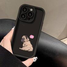 Funda de teléfono móvil con patrón de cachorro lindo, simple, discreta, lujosa, negra, protección completa, a prueba de golpes y caídas, funda de teléfono móvil de TPU engrosada, adecuada para iPhone16/15/14/13/12/11plus Pro Max/XSMAX/xr para niños y niñaFunda resistente con diseños únicos - Negro - Ver 4