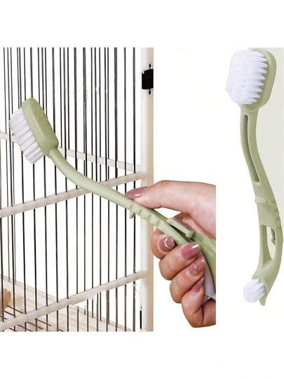 Bird Cage Cleaning Tool With 2 Brush Heads And Long Handle, For Cleaning Bird & Parrot Cage Habitat