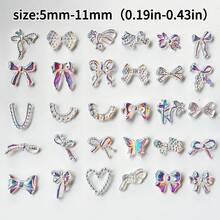 92/182 piezas Decoración de lazos holográficos de resina, aproximadamente 30 tipos de accesorios de lazos 3D transparentes de color AB, adecuados para manualidades DIY y decoración del hogar - Artesanía compleja