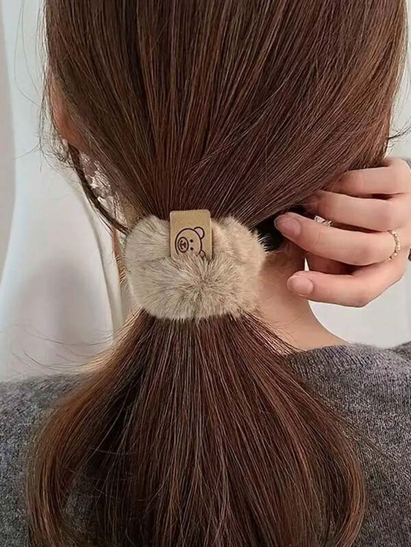 3pcs Vintage Plush Bear Hair Scrunchies, Soft Ponytail & Bun Hair Ties