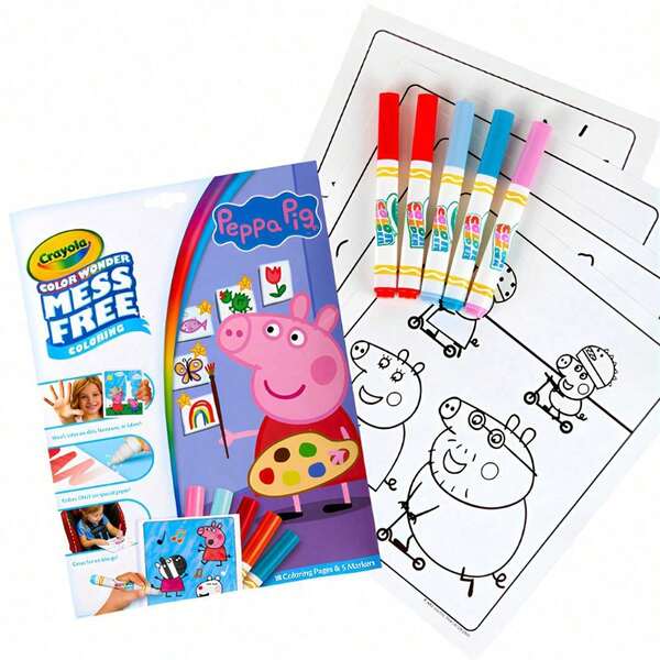 Crayola Crayola Peppa Pig Color Wonder Mess Free Coloring, Kit de desen și colorat pentru copii mici, Jucărie Peppa Pig, Cadou pentru copii 3+ (18 pagini de colorat + 5 markere)