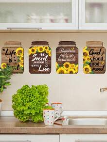4pcs/Set Stiker Dinding Datar Bunga Matahari & Makanan Lezat, Dekorasi Dinding Cocok Untuk Kamar, Rumah, Dekorasi Dapur, Dekorasi Ruangan, Dekorasi Rumah - beraneka warna - View 5