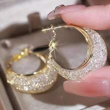 Light Luxury Niche High-End Design Women's Earrings Exquisite Shiny Mesh Wrapped Rhinestones Personalized Design Earrings - 金色 - 查看 7