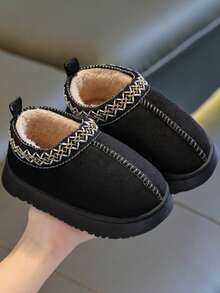 Kids Slip-On Slippers, Simple & Fashionable Indoor Home Fluffy Shoes, Autumn/Winter, Dirt-Resistant, Non-Slip Thick Sole, Small/Medium/Large, Boys/Girls, Toddlers, Thermal Lined Warm Boots - Black - View 6