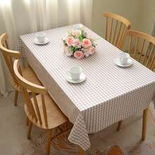 eluckya Rectangular Checkered Tablecloth, Stain-Resistant And Wrinkle-Resistant Washable Polyester PVC Tablecloth, Suitable For Table Decoration, Kitchen Decoration, Wedding Party, Autumn Picnic, Halloween Decoration, Christmas Decoration, Restaurant Tablecloth - Kaki caro nhỏ màu sáng - Xem 1