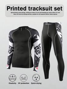 Men's 2-Piece Compression Workout Set,Moisture-Wicking, Soft, Lightweight & Skin-Friendly Activewear, Perfect For Cycling, Casual Sports, Gym Training - Multicolor - View 2