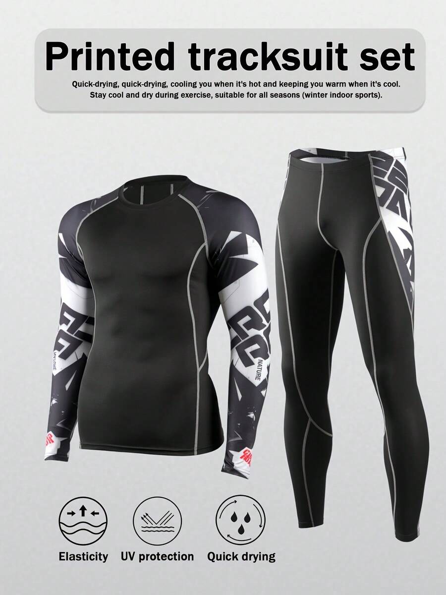 Men's 2-Piece Compression Workout Set,Moisture-Wicking, Soft, Lightweight & Skin-Friendly Activewear, Perfect For Cycling, Casual Sports, Gym Training
