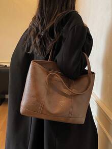 1-Piece, Large-Capacity Suede PU Bottom Large Bag, Simple, Casual, Fashionable And Popular, One-Shoulder Tote Bag For Women, Wine Red Hot-Selling Model, Suitable For Dating, Partying, Class, Commuting And Daily Use, New Hot-Selling One-Shoulder Tote Bag For Women In Autumn And Winter