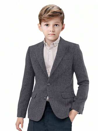 Boys Herringbone Collar Single Breasted Gentleman's Clothing Long Sleeved Single Jacket Suitable For Daily Wear, Awards Ceremony, Birthday Party Autumn/Winter Dark Grey Size 4-16Y