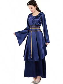Renaissance Dress For Women, Fairy Medieval Costume Ball Gown, Elegant Victorian Peasant Dress For Cosplay - Váy satin Irish màu xanh navy - Xem 3