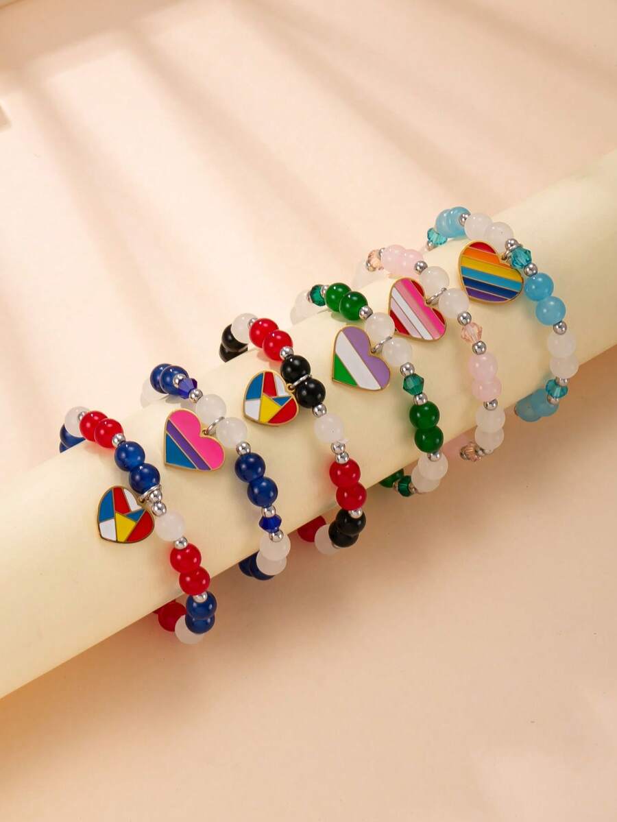 1pc Teens/Youth Beaded Charm Bracelet - Sweet Style, Glass Beads, Suitable For Valentine's Day, Mother's Day, Everyday Wear And Festive Occasions, Holiday Accessory | Charm Bracelet