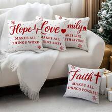 4 fundas de cojín con frase inspiradora de copos de nieve minimalistas de color rojo navideño, impresas por un solo lado, adecuadas para la decoración del hogar en la sala de estar y el dormitorio, para todo el año