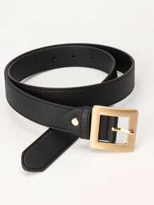 1pc Women's Black PU Leather High-Quality Metal Buckle Personalized Wide Waist Belt - Silver - View 2