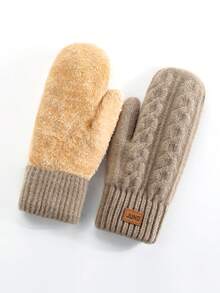 1 件女士冬季针织双层加厚保暖触屏手套，温暖女士时尚露指手套适合日常使用、派对、餐饮、骑自行车、旅行、写作、办公室 - 彩色 - 查看 10