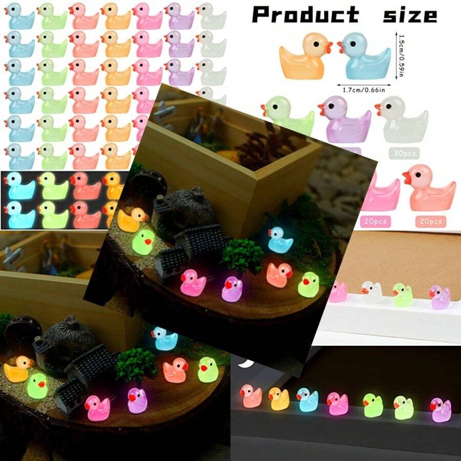 CCINEE 150pcs Luminous Mini Resin Duck Miniature Duck Figures Glow In The Dark Micro Fairy Ducks For Garden Landscape Aquarium Dollhouse Potted Plants Decoration Party Supplies