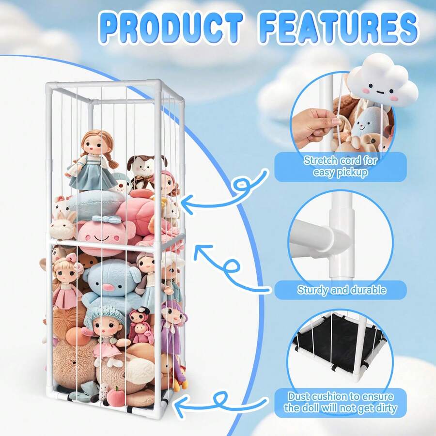 Stuffed Animal Storage Zoo Stuffed Animal Holder Space Save Vertical Stuffed Animals Storage PVC With Elastic Band And Net For Playroom Bedroom Nursery (White)