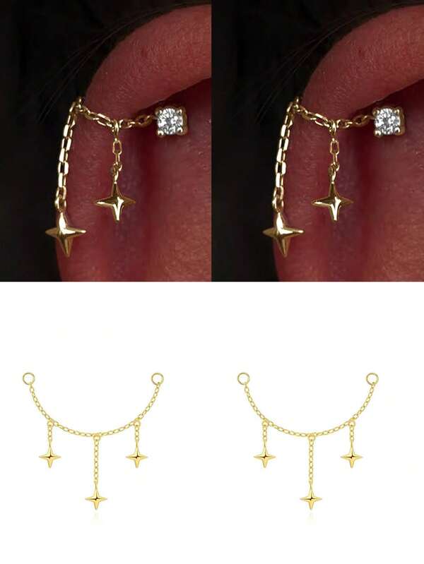 EleRunis 1 Stück 925 Sterling Silber Stern Accessoires Piercings Ohrringe Kette Charm Feiner Schmuck für den täglichen Gebrauch, Hochzeit, Party, Verlobung, Jahrestag, Valentinstag
