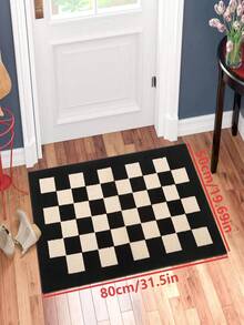 1 件装全新法兰绒黑白格子图案门垫，小地毯，830 克/平方米，尺寸分别为 60 厘米/23.6 英寸、80 厘米/31.5 英寸、90 厘米/35.4 英寸，涤纶材质，亲肤，不起球，易于打理，可机洗，无异味，适合家居及房间装饰 - 黑與白 - 查看 15