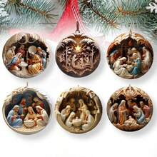 6 drewnianych, płaskich, wiszących ozdób do szopki – zawieszki z biblijnymi historiami, idealne do domu i na święta, idealny prezent urodzinowy i na imprezę świąteczną