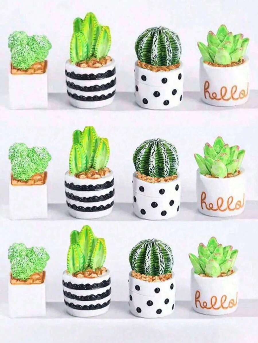 4 Stücke/8 Stücke realistische Mini-Töpfe, Miniatur-Pflanzenmodelle für Mikrolandschaftsdekoration, kleine Topfpflanzen & Grünpflanzen-Ornamente Heimdekoration Schulanfang Raumdekoration Schulmaterial