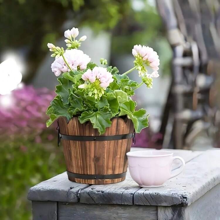 木制花盆，防腐木桶，木制花盆，适用于阳台园艺和花卉种植 - 彩色 - 查看 7