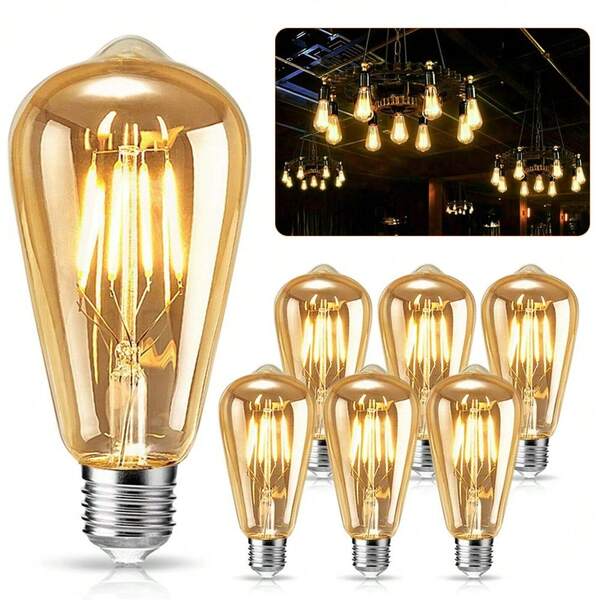 6 Pack LED Vintage Bulb E27, 4W LED Edison Light Bulb Dimmable Filament Bulb Retro Amber Glass Screw Lamp