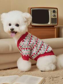 Suéter acogedor de dos patas con diseño de parches tejidos a punto para perros pequeños/medianos, cálido, suave, elástico, ideal para invierno, Navidad, con diseño de corazón