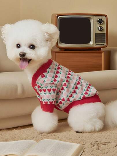 OBOVAY Cute Two-Leg Warm Patchwork Knitted Sweatshirt For Small/Medium Dogs, Warm, Soft, Stretchy, Ideal For Winter, Christmas, Heart Design Pet Sweatshirt Sweatshirt