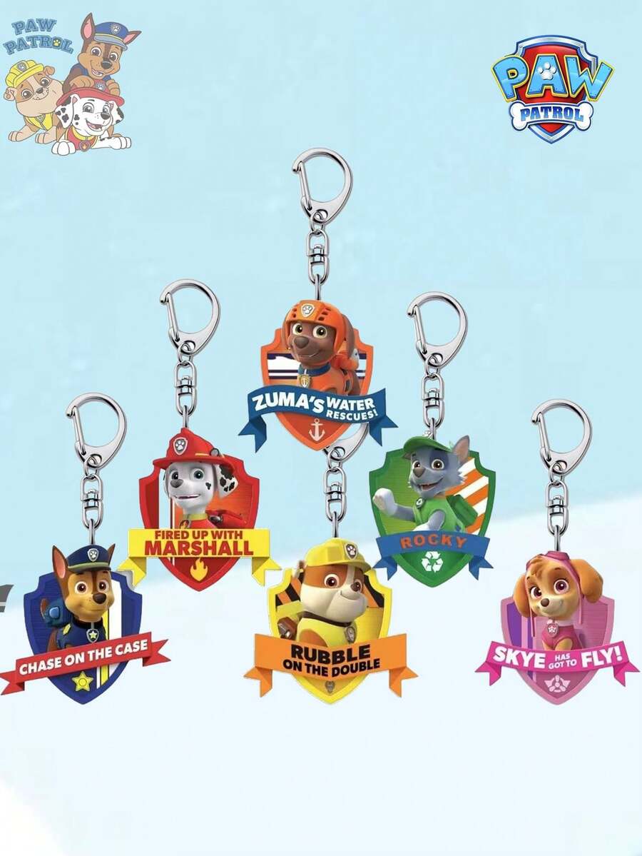 6pcs Cute Cartoon Paw Patrol Keychains, Mini Anime Character Phone Charms, Acrylic Material, Fashionable Patterns, Ideal Birthday Gift For Friends And Family - Multicolor - View 1