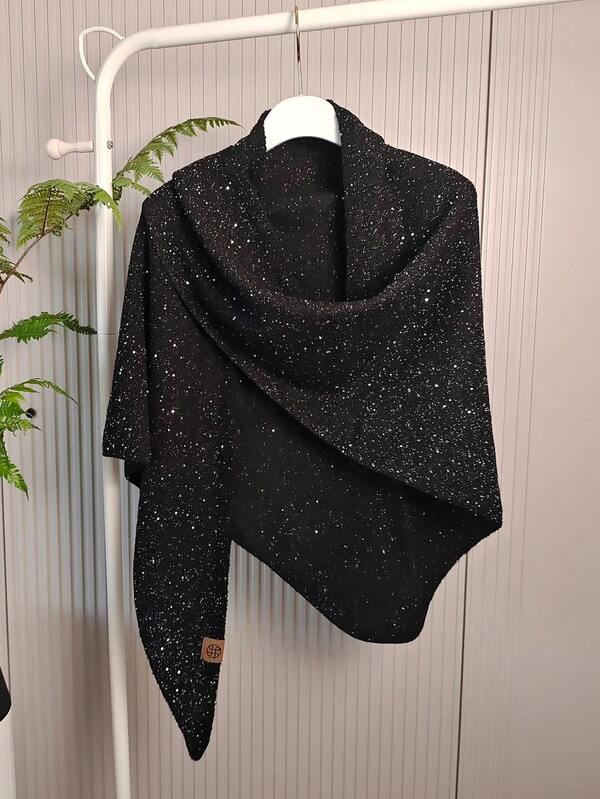 1pc New Sequin Solid Color Triangle Scarf Shawl, Korean Minimalist Outerwear Wrap, Warm Infinity Scarf