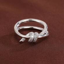 1pc Minimalist Twisted Rope Knot Design Artificial Zirconia Stone Women Ring - Multicolor - View 7